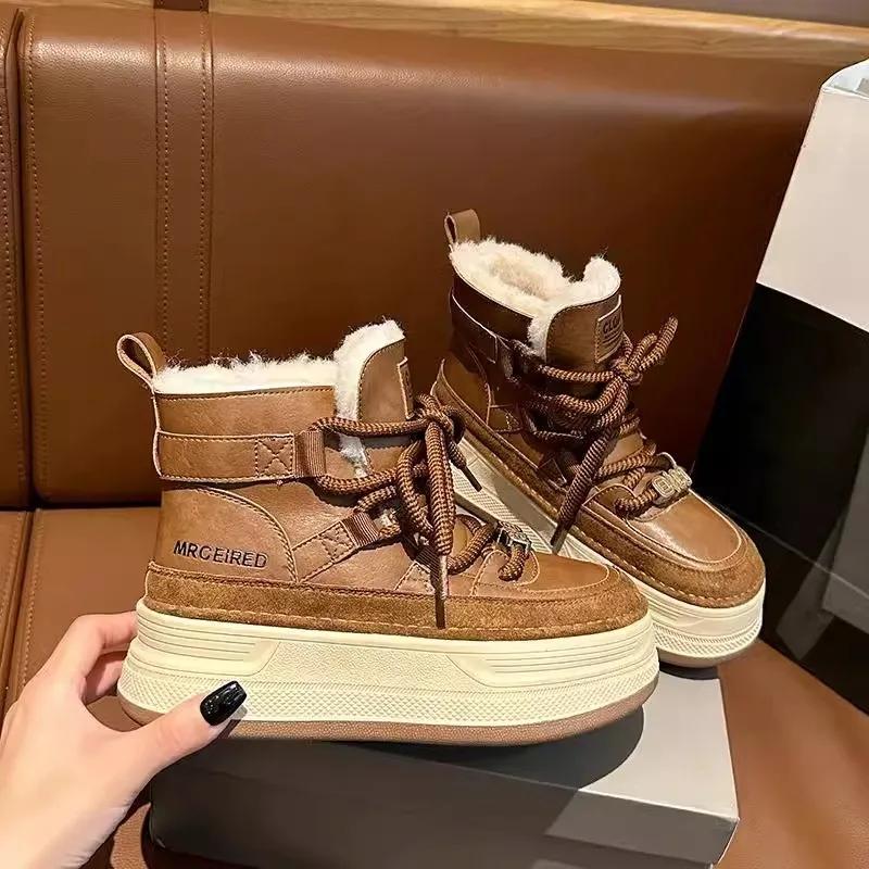 Fashion Designer Winter Women 6 CM Platform Sneakers Thick-soled Snow Boots Casual Warm Plush Shoes Fur Comfortable High Top Sneakers