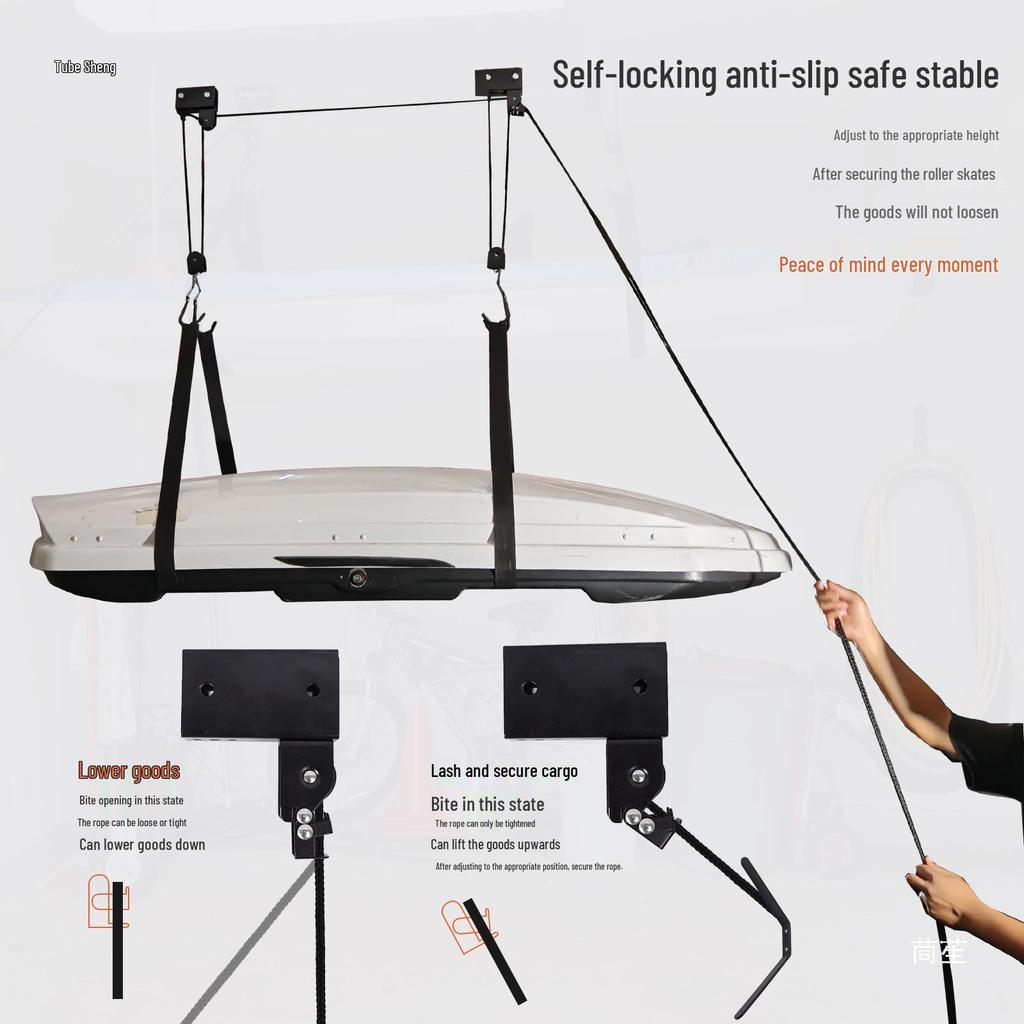 Versatile Roof Box Sling Hoist: Platform Lifting Rack with Pulley for Kayak & Bicycle