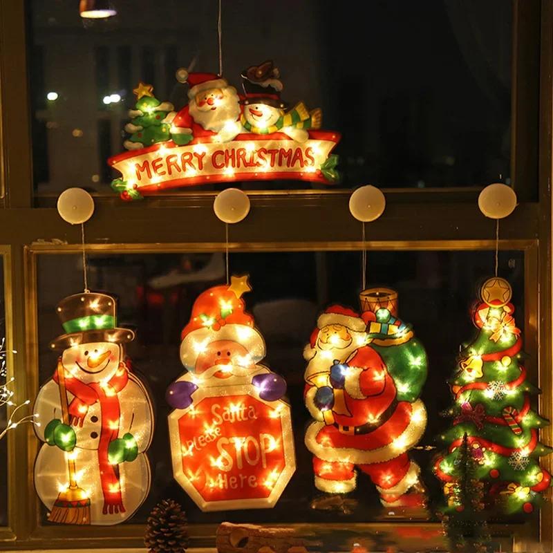 LED Christmas Decoration Suction Cup Light, Santa Claus Snowman Shaped Light, Christmas Shop Window Decoration, Home Decoration