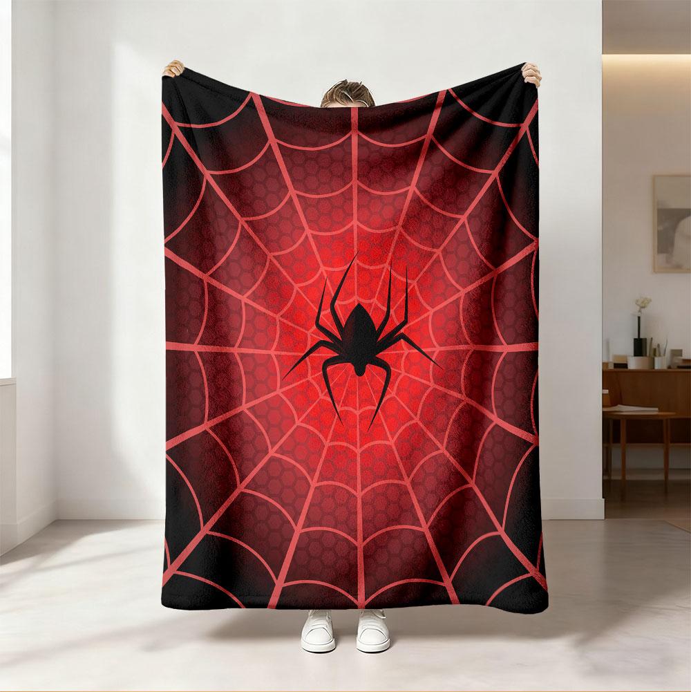 230GSM Flannel Fleece Blanket Red Black Spider Web Goth Horror Halloween Soft Warm Throw Blanket