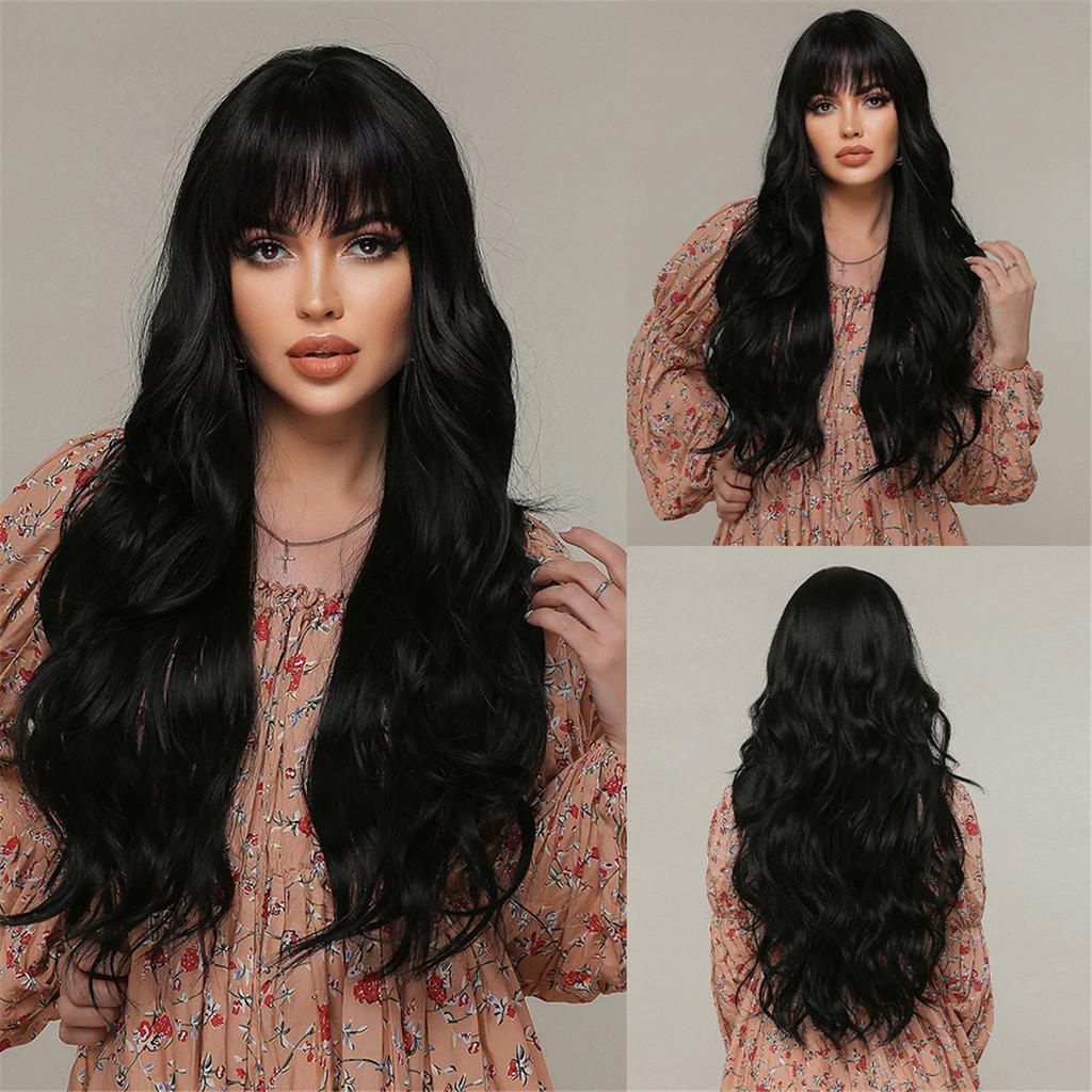 Platinum 613 Blonde Wig Long Wavy Synthetic Wig with Bangs Curly Mixed Golden for Women Cosplay Party Daily Use Heat Resistant