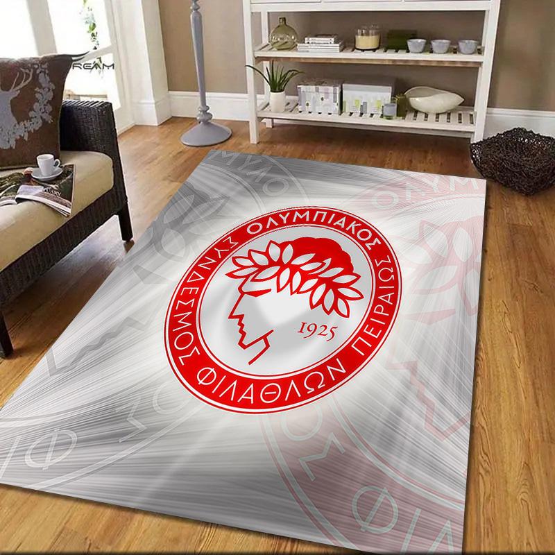 Olympiacos F.C.2 Flannel Pattern Square Carpet,Area Rug,Carpet Rug for Living Room Bedroom Sofa Playroom Decor,Non-slip Floor Mat