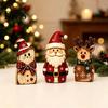 Small Christmas Shelf Sitters Wooden Tabletop Figurine, Hand Painted Santa Reindeer Cat Decor, Rustic Decorative Mantel Pieces Wood Holiday