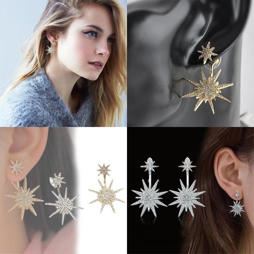 Stylish Korean Style Star Earrings Sparkling Silver Plated Studs For Women