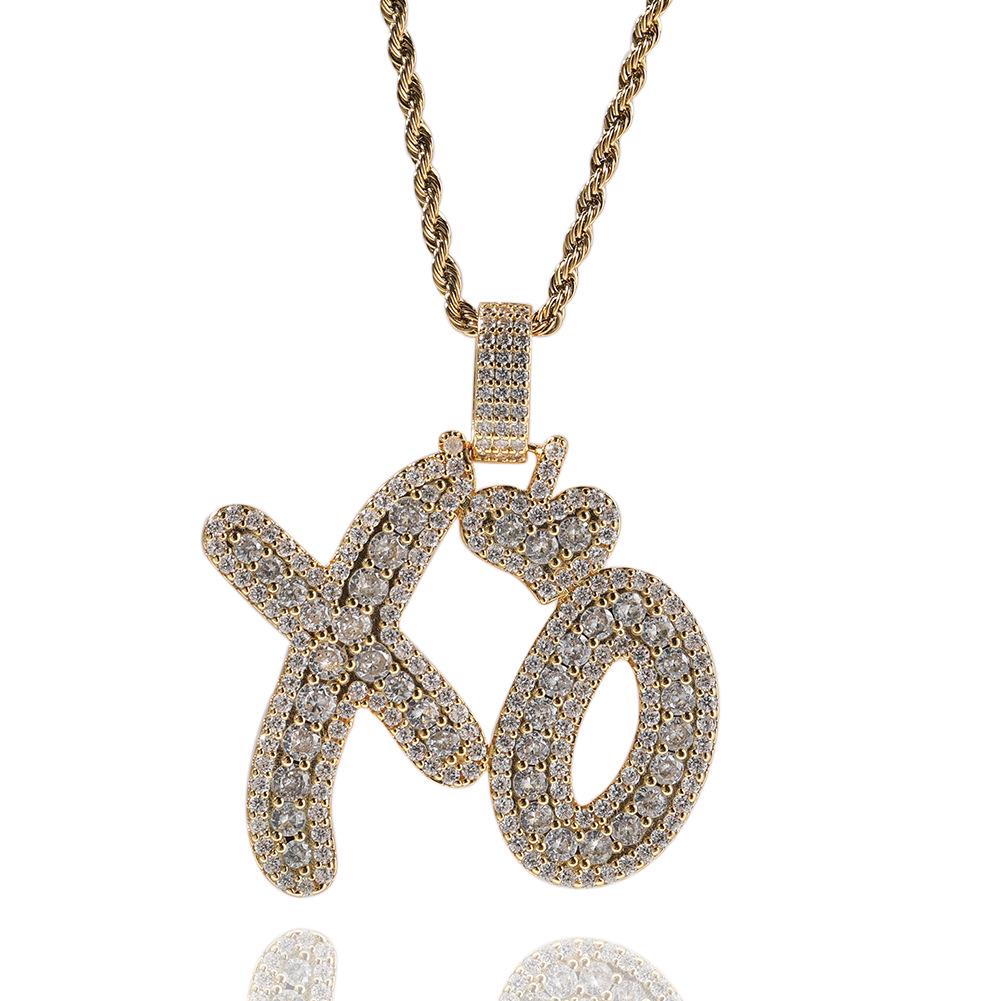 XO Heart Letter Pendant Necklace for Couples – Trendy Hip Hop Style