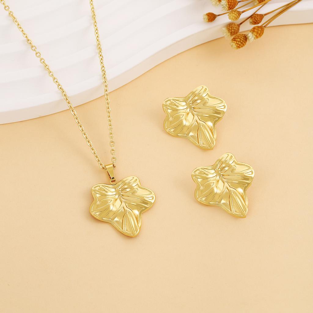 Peach Heart Spiral Leaf Irregular Earrings Necklace, Light Luxury High-End Metal Style Fashion Temperament Suit