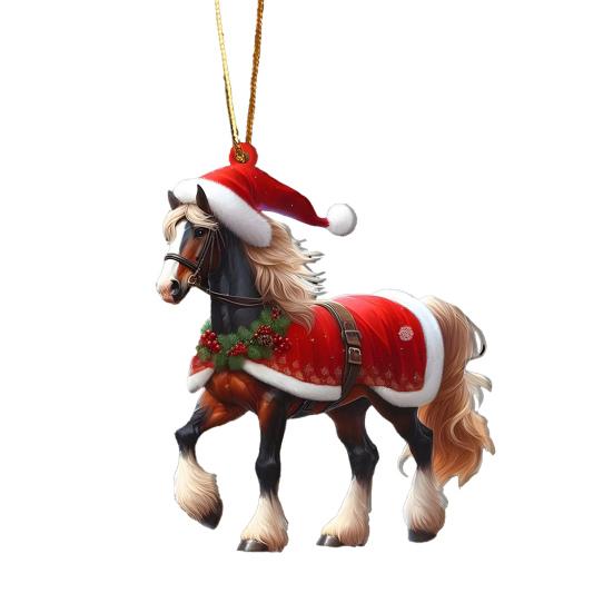 Christmas Ornament 2D Acrylic Dog Bear Bee Rabbit Rooster Hanging Decoration Cartoon Animals Xmas Tree Pendant for Home Party Decor