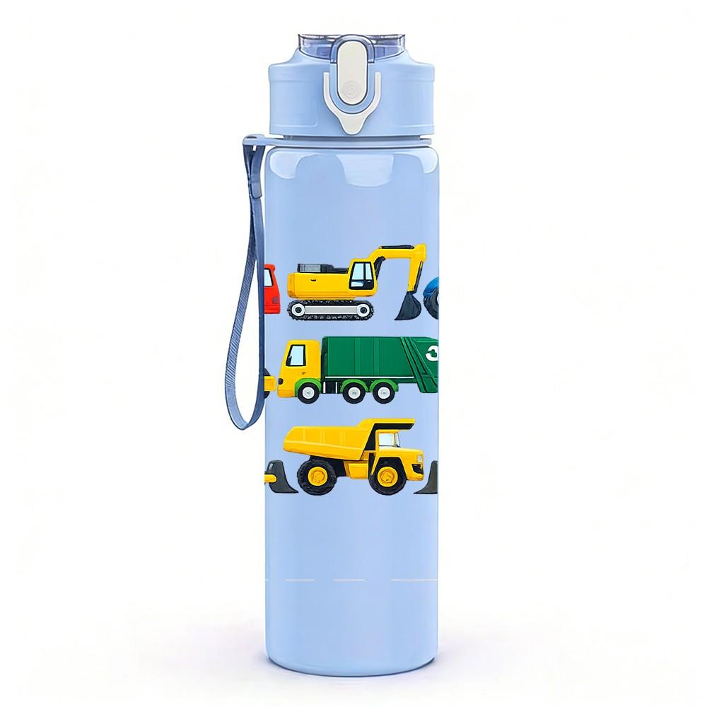 1PC Color Toy Truck Collection Print 750ml Color Plastic Sports Water Bottle Leakproof Flip Straw Lid Suitable for Sports Office Home Use