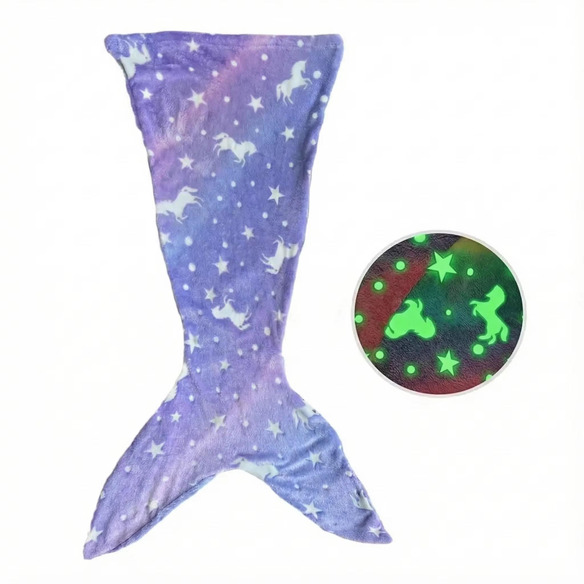 

New Night Glow Mermaid Tail Blanket Soft Flannel Wearable Cute Blankets Gifts for Girls All Seasons Beautiful Rainbow Blanket One Size фіолетовий