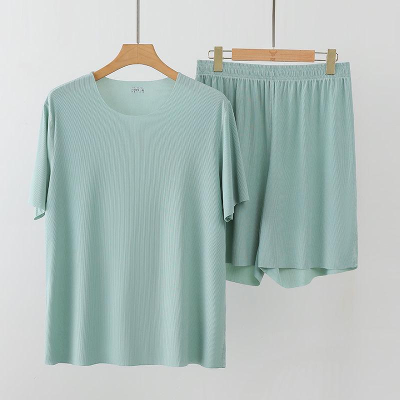 Ice Silk Summer Loungewear: Women s Round Neck Set & Men s Shorts Pajamas XXXL