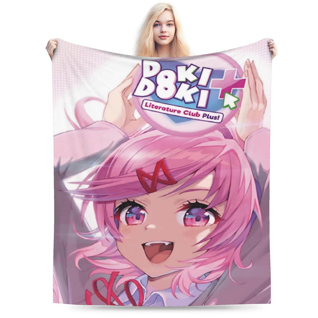 Pink Natsuki Anime Games Velvet Throw Blanket Anime Blanket for Home Bedroom Warm Bedspread