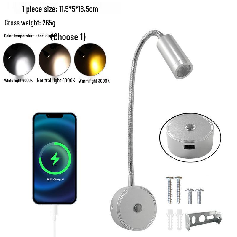 Luz LED de lectura de cuello de cisne para autocaravanas y barcos con regulación táctil