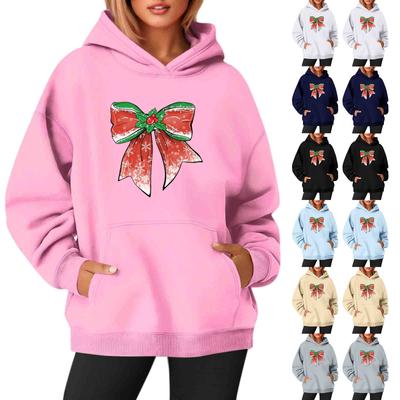 Damen Sweatshirts O-Ausschnitt Langarm Weihnachten Bedrucktes Oberteil Einfarbig Kapuzenpullover