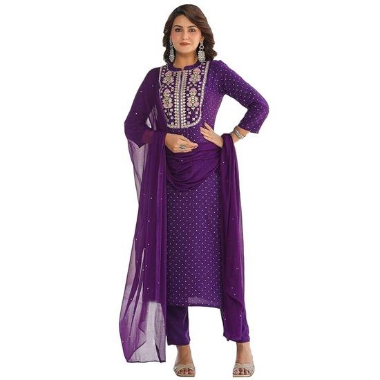 

Женская курта из смесового хлопка с прямой вышивкой, брюки и дупатта