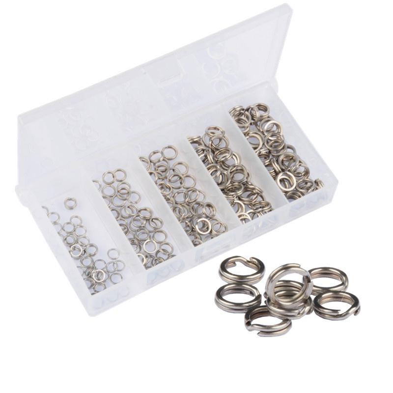 200/250Pcs 5 Size Stainless Steel Fishing Split Rings High Strength Large Tensile Force Lure Connector Loop Set Terminal Tackles