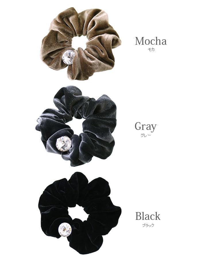 VINGTAINE Scrunchie with Swarovski Single Simple Hair and Casual for Adults Crystals, Velvet, Crystal, Accessory, Cute, Stylish, (HS-195-BK)