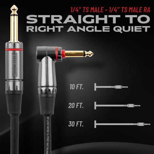 Cableworks by Gator Cases Headliner Series 10ft S/L Shielded Cable for Guitar/Bass with Mute Switch (GCWH-INS-10RAQT)