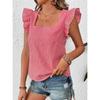 Top camicetta estiva da donna a maniche corte, nuovo, a quadri, con scollo quadrato e volant, casual