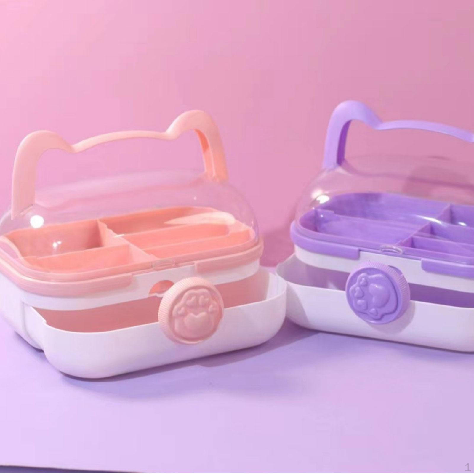 

Коробка для хранения детских игрушек, рукоделия и поделок с ручкой, 2-слойная, с отделениями, пыленепроницаемая, с разделителями, дизайн Кошка фиолетовый