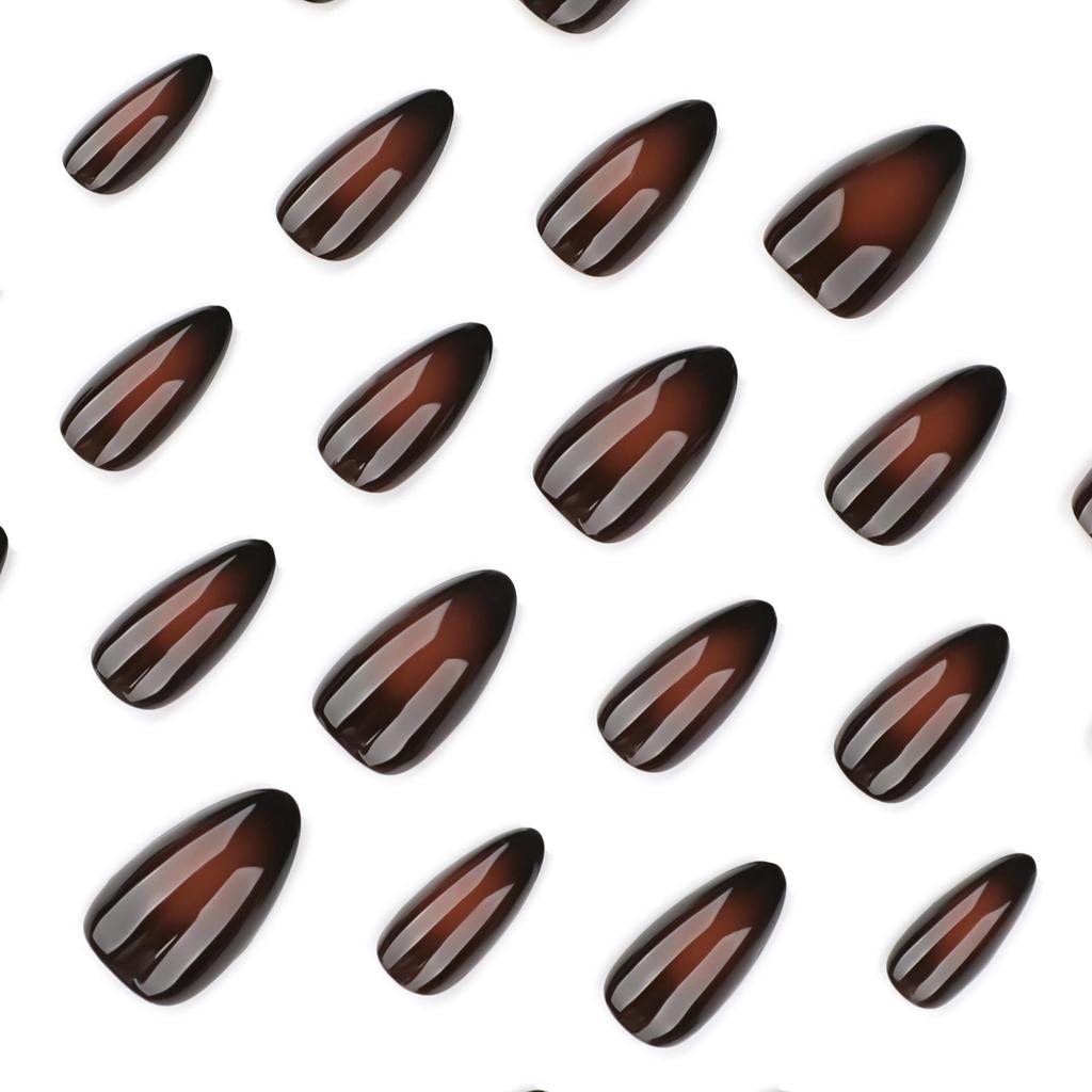 Bestseller Mandelform Schwarzbraun Ombre Press-On Nagelspitzen für Herbst & Winter Nagelkunst
