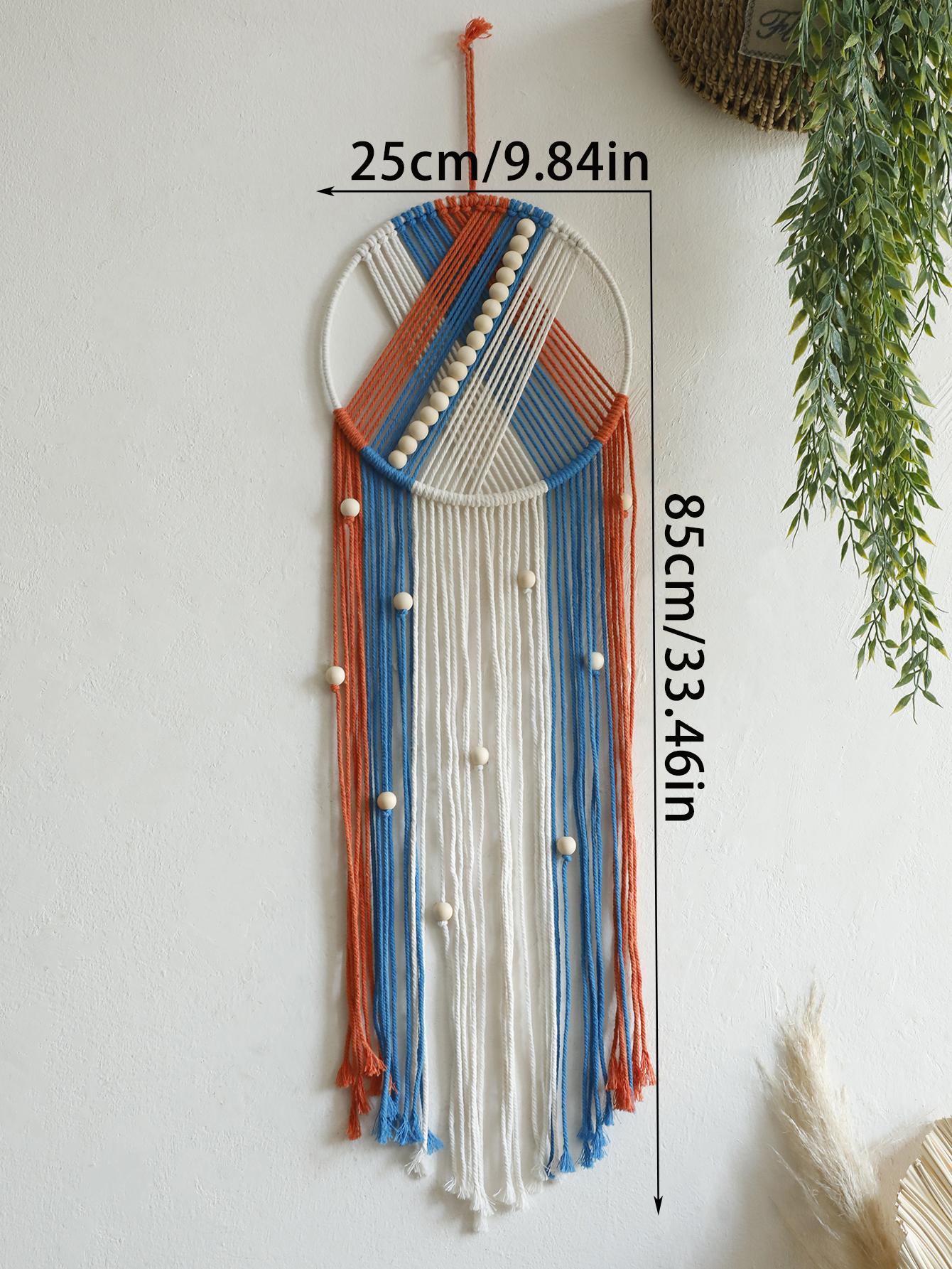 

Handmade Macrame Wall Hanging Tapestry with Fringe and Wooden Beads for Living Room Bedroom or Nursery Large Bohemian Decor Gift