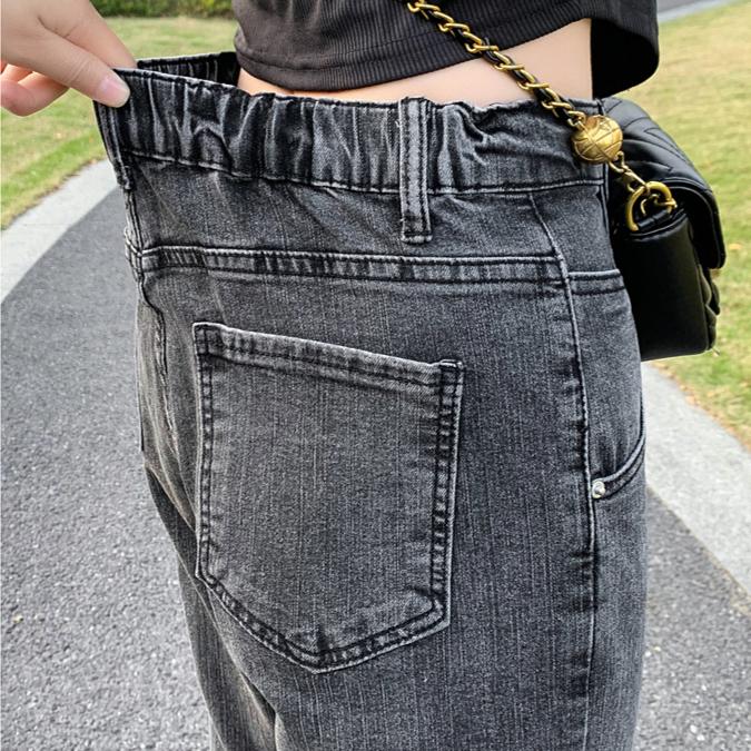 Pantalones Vaqueros de Primavera para Mujer de Talla Grande Elásticos con Botones Rectos Básicos de Cintura Alta Pantalones Largos Azules