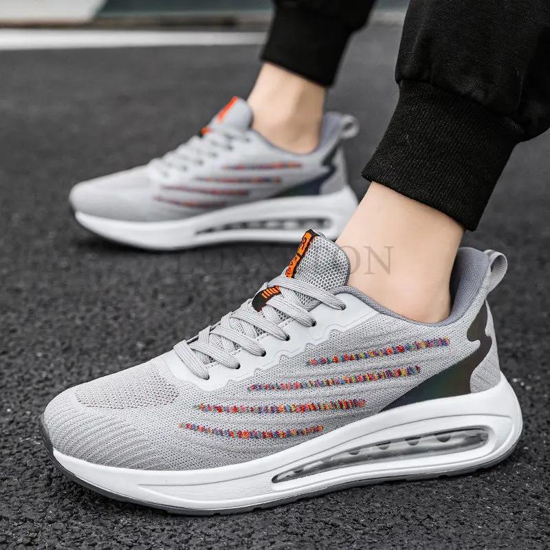 Löparskor med rund tå, mesh, stötdämpning, färgblock, sommar, vardagliga, andningsbara, mångsidiga, lätta sportskor