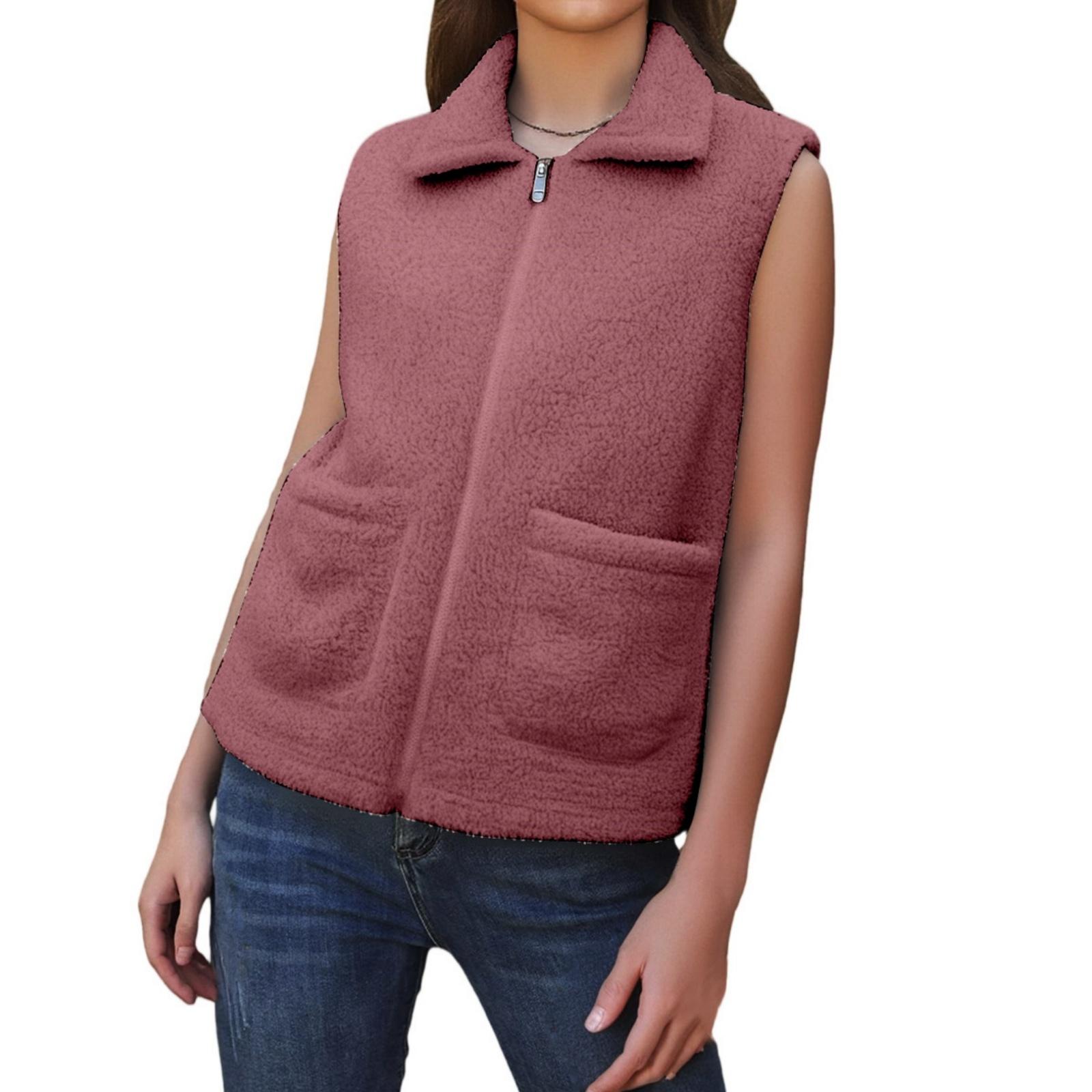 

Модний жіночий зимовий темпераментний жилет з густого оксамиту з овечої вовни M рожевий