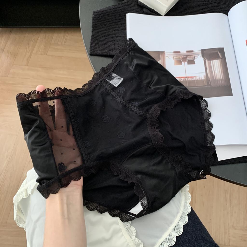 Damen Sommer reine Spitze Kamelie Netz 10A Antibakterielle Baumwolle Langer Schritt Hohe Taille Slip