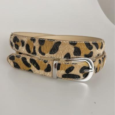 Leopard Print Belt, Versatile and Fashionable Alloy Pin Buckle Decorative Belt, Horsehair Fine Belt