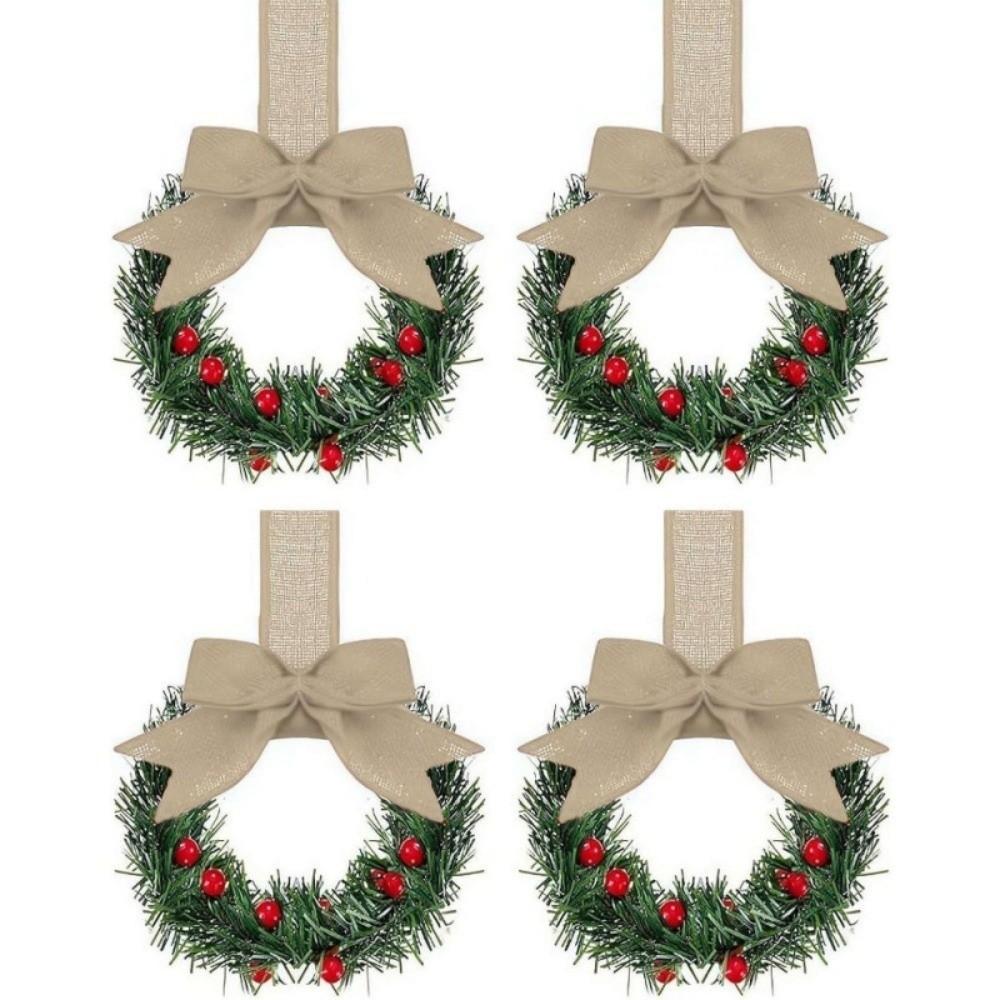 4pcs New Pinecone Christmas Wreath Red Berry 3D Artificial Garland 13cm Festive Door Hanging Ornament Front Door