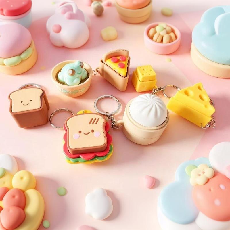 Mini Steamed Bun Clicker Keychain Simulation Food Fidget Toy Soft Sensory Stress Relief Gadget for Kids Adults Daily Use
