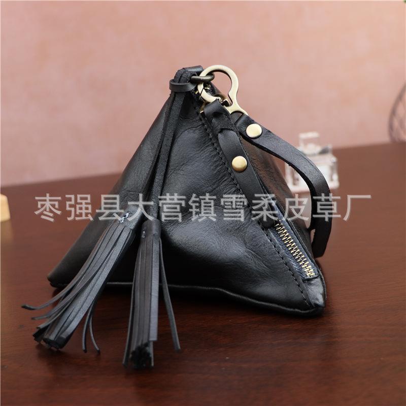 

First Layer Cowhide Retro Zongzi Change Bag Personalized Storage Small Bag Handbag Large Capacity Zipper Fashion Handbag чорний