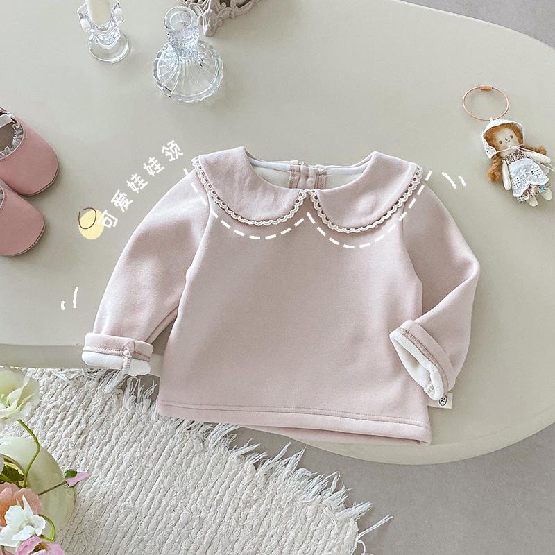 Mädchen Fleecegefüttertes Winter-Basisschicht-Oberteil (Alter 0-5) - Modische einfarbige koreanische Baby-Unterwäsche AY710
