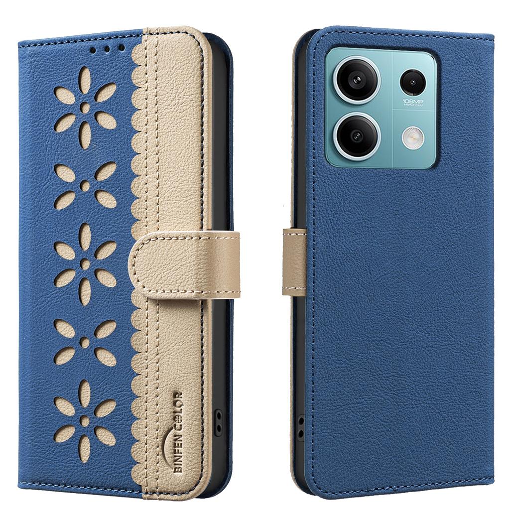 Pro Xiaomi Redmi Note 13 5G Kožené pouzdro BINFEN COLOR BF36 Květinový vzor Kryt na telefon Peněženka s RFID blokováním Stojánek