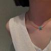 Classic ethnic style blue turquoise heart-shaped pendant round beads necklace light luxury banquet clavicle chain jewelry gift