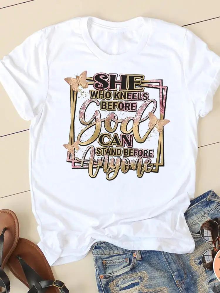 Clothing Casual FeUnisex Tshirts Ladies Graphic Letter Style Cute Sweet Sleeve Fashion Women Print Tees Faith Aesthetic Clothes