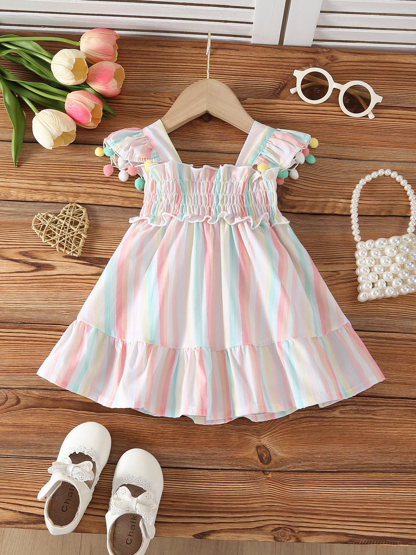 Летнее полосатое платье с воланами для девочек 2025 - Стильный корейский топ-майка 80 cm