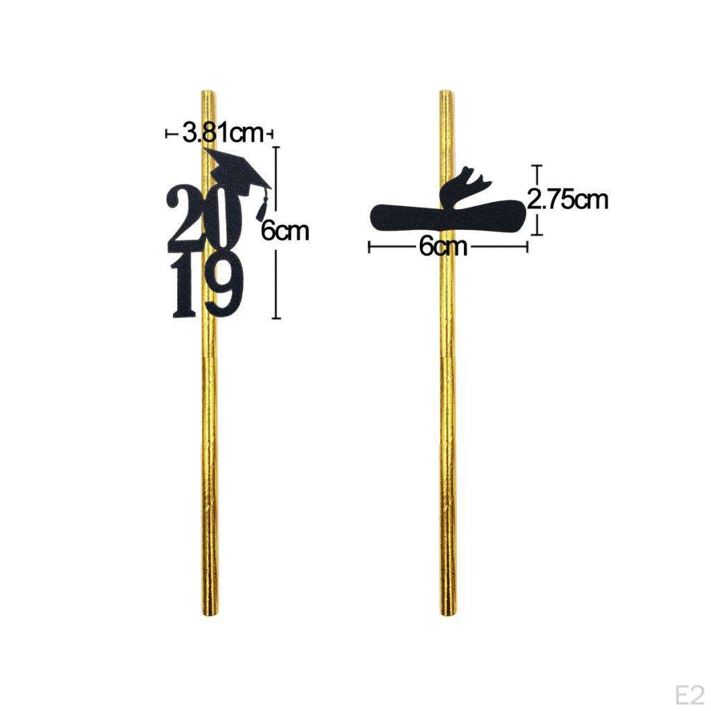 12 Pack Graduation Themed Striped Paper Straws Disposable Drinking Straw Party Tableware Supplies