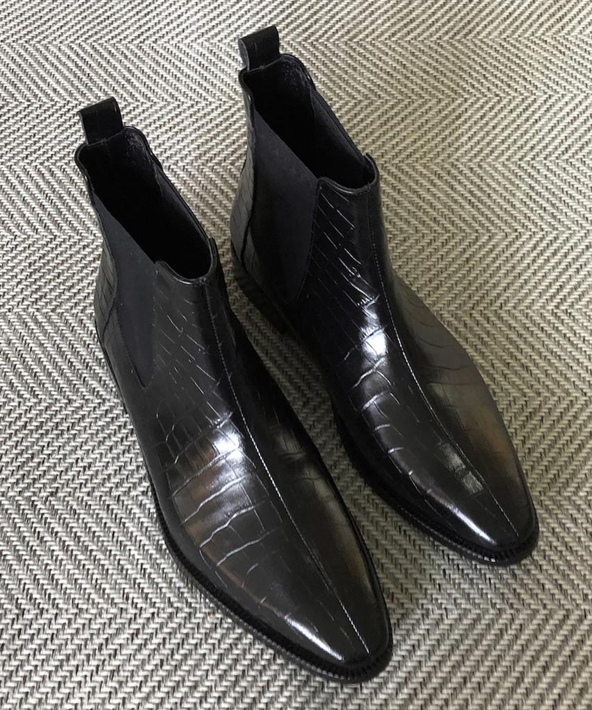 Joenshoe Lille Half Square Toe Chelsea Boots Crocodile Black