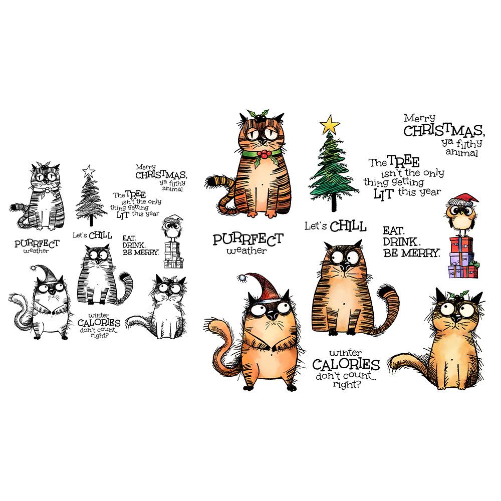 Timbro Trasparente in Silicone 'Meow di Natale' & Punzone in Acciaio per Embossing per Biglietti Fatti a Mano