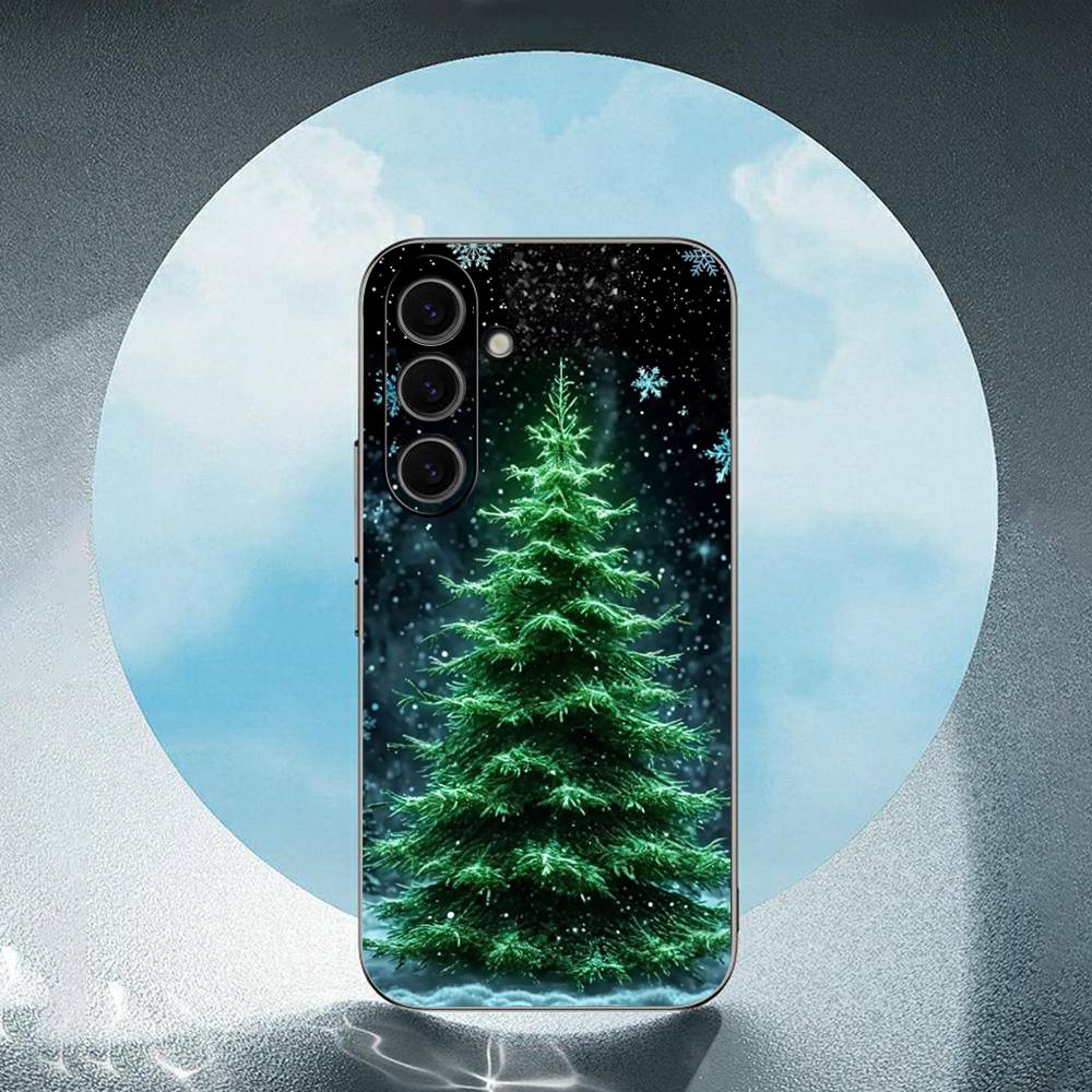 Merry Christmas Tree For Samsung Galaxy S25 S24 S23 Ultra S22 S21 Plus S20 Black Soft Silicone Protective Case