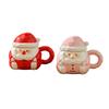 360ML Christmas Gift Mug Santa Claus Ceramic Breakfast Drinkware Wide Mouth with Handle and Lid Santa Claus Ceramic Cup