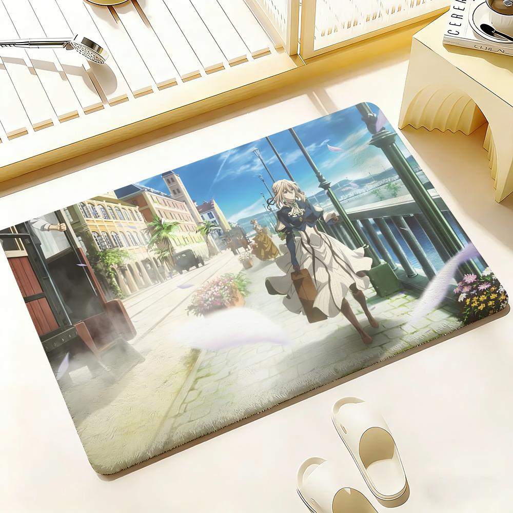 Anime V-Violet E-Evergarden Floor Mat Bedroom Living Room Flannel Door Mat Non-Slip Home Decor