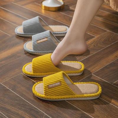 Pantufas femininas de algodão e linho - Silenciosas, Quatro Estações, Uso Interno, Verão/Primavera/Outono.