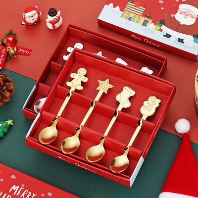 Christmas Stainless Steel Spoons Elk Christmas Tree Dessert Coffee Spoon Nordic Style Kitchen Decorations Present for Holiday