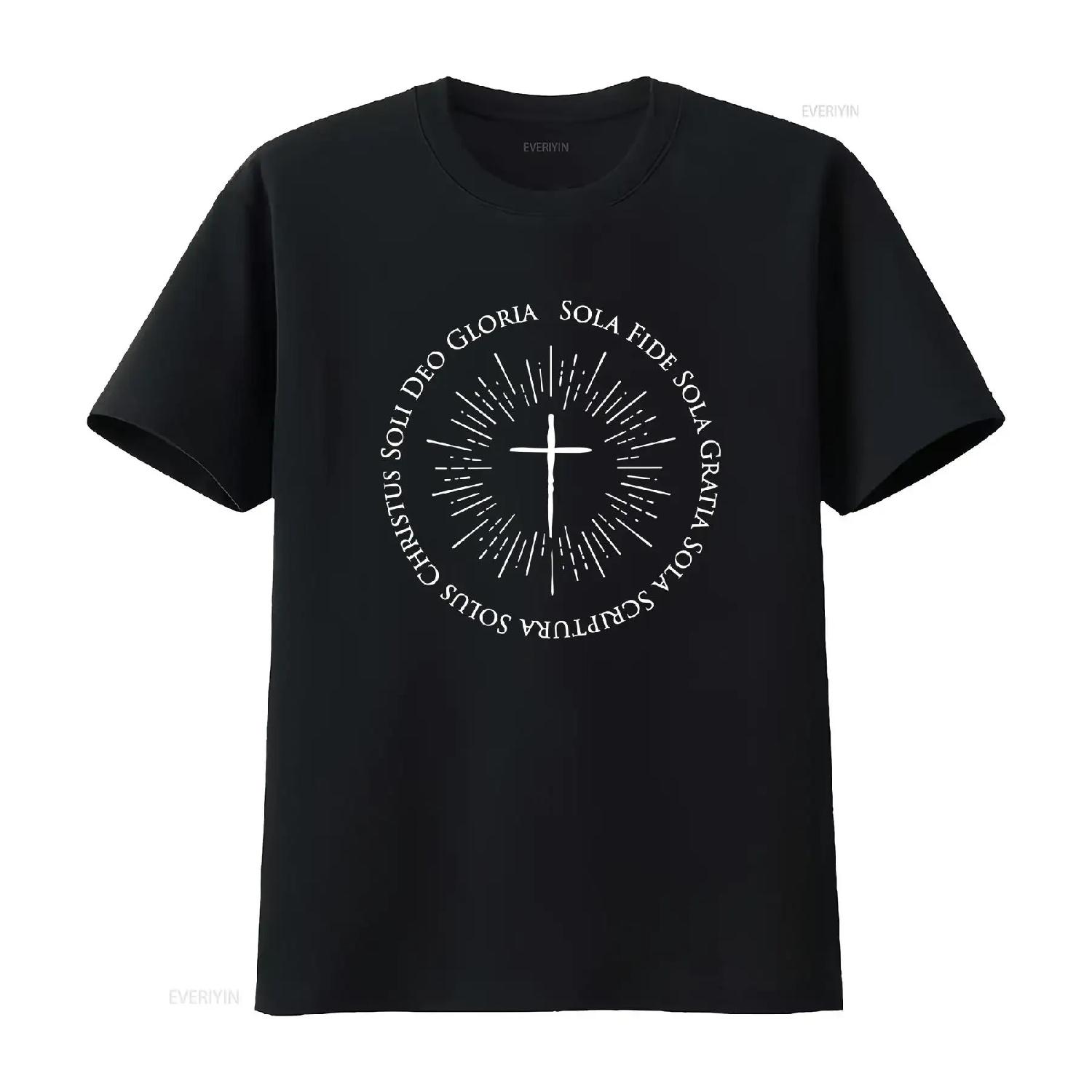 Reformation Anniversary Design with 5 five Solas cross T Shirt vintage Washed homme Slightly Comfortable Stylish Versatile S чёрный