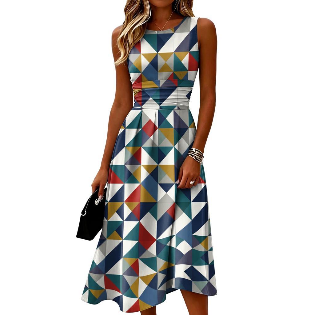 Women's Round Neck Sleeveless Casual Summer Sundress - Fashionable Comfort Dress for Beach, Vacation, Party, and Daily Activities