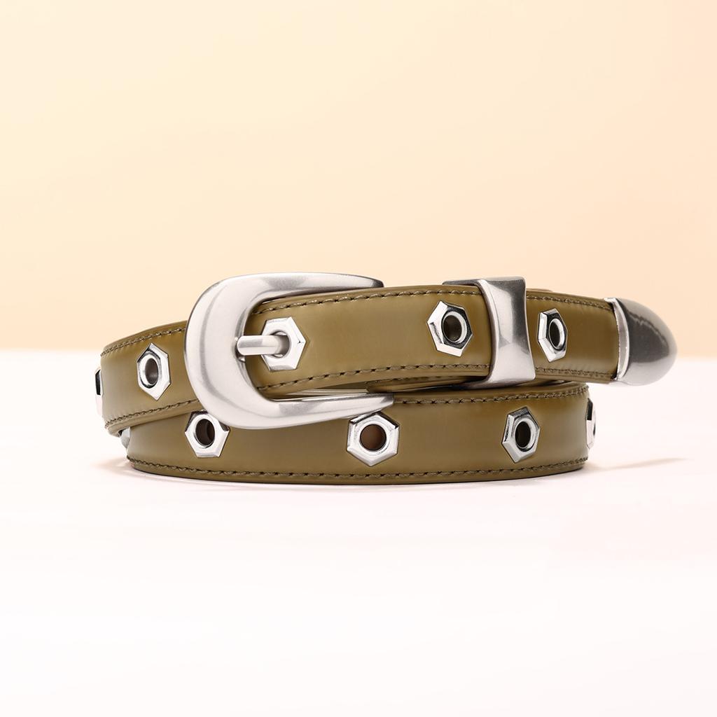 Thin Cowhide Veterinary Women's Belt Versatile Nailed Casual Pants Belt High-end Women's Belt