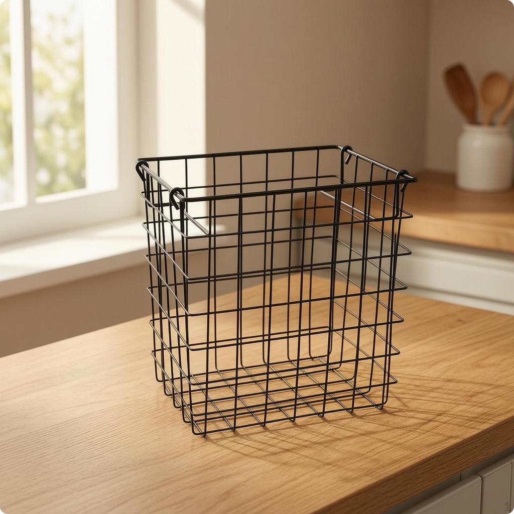 Wire Basket with Side Loops Rectangular Grid OpenTop Baskets for Countertop, Shelf,